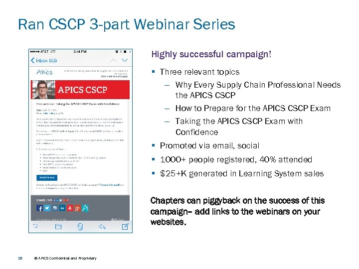Ran CSCP 3 -part Webinar Series Highly successful campaign! § Three relevant topics –