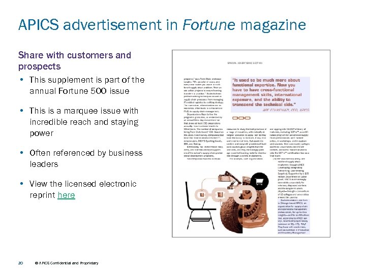 APICS advertisement in Fortune magazine Share with customers and prospects • This supplement is