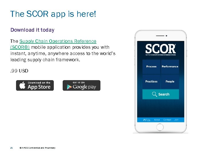The SCOR app is here! Download it today The Supply Chain Operations Reference (SCOR®)