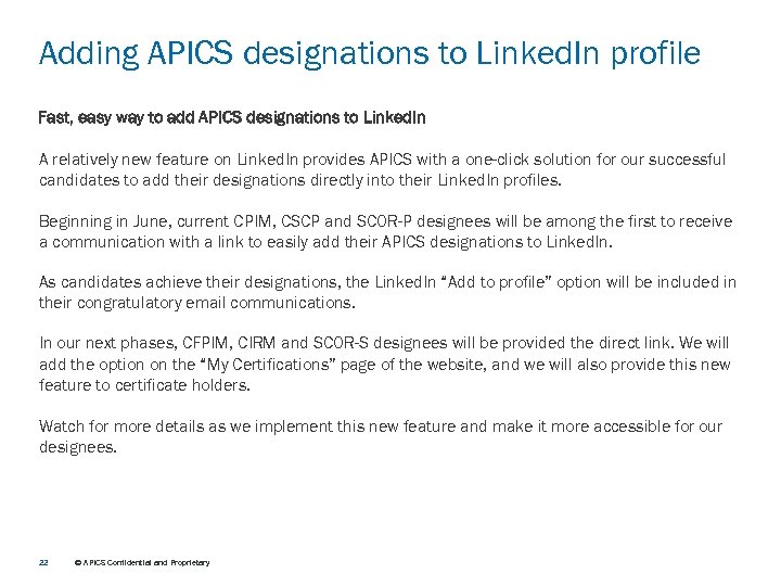 Adding APICS designations to Linked. In profile Fast, easy way to add APICS designations