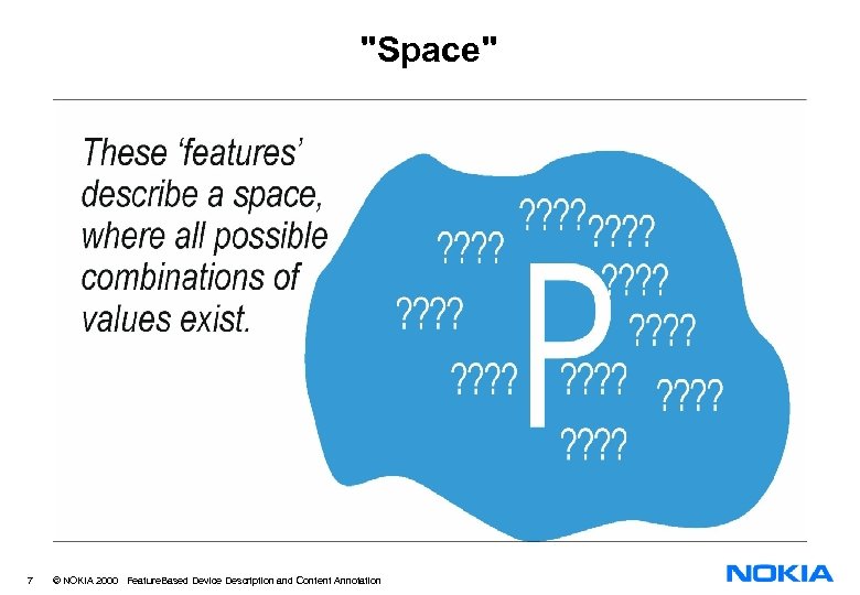 "Space" 7 © NOKIA 2000 Feature. Based Device Description and Content Annotation 