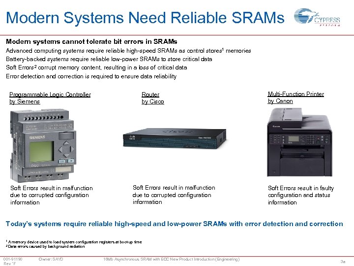 Modern Systems Need Reliable SRAMs Modern systems cannot tolerate bit errors in SRAMs Advanced