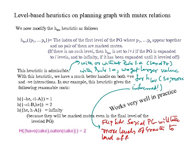 Level-based heuristics on planning graph with mutex relations We now modify the hlev heuristic
