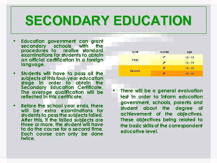 SECONDARY EDUCATION • • • Education government can grant secondary schools with the procedures