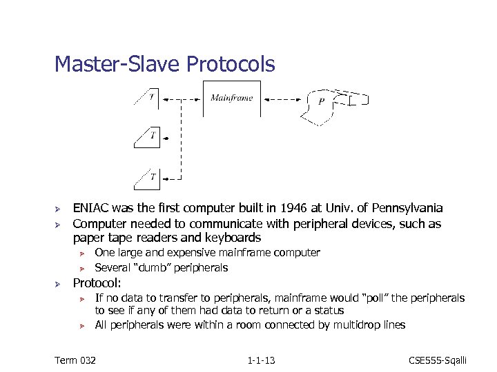 Master-Slave Protocols Ø Ø ENIAC was the first computer built in 1946 at Univ.