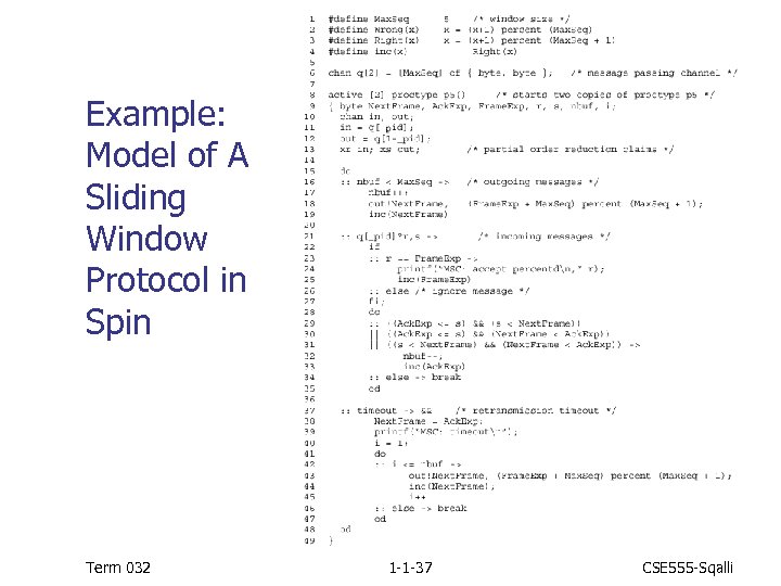 Example: Model of A Sliding Window Protocol in Spin Term 032 1 -1 -37