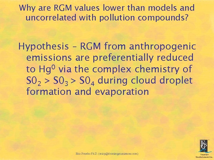 Why are RGM values lower than models and uncorrelated with pollution compounds? Hypothesis –