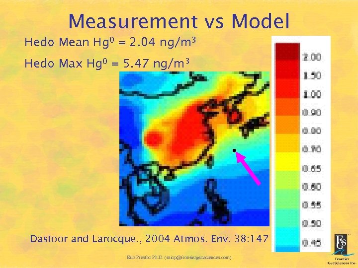 Measurement vs Model Hedo Mean Hg 0 = 2. 04 ng/m 3 Hedo Max