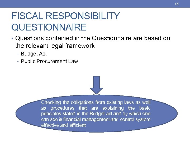 16 FISCAL RESPONSIBILITY QUESTIONNAIRE • Questions contained in the Questionnaire are based on the