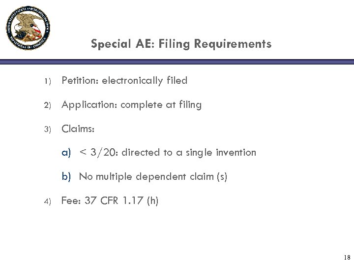 Special AE: Filing Requirements 1) Petition: electronically filed 2) Application: complete at filing 3)