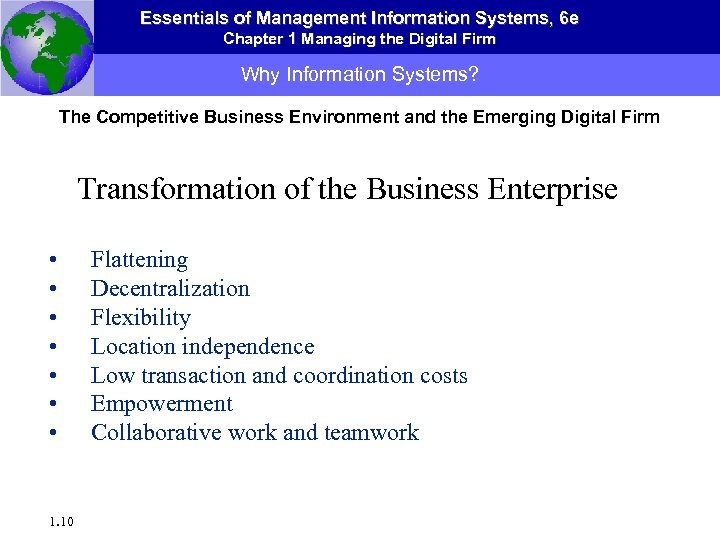 Essentials of Management Information Systems, 6 e Chapter 1 Managing the Digital Firm Why