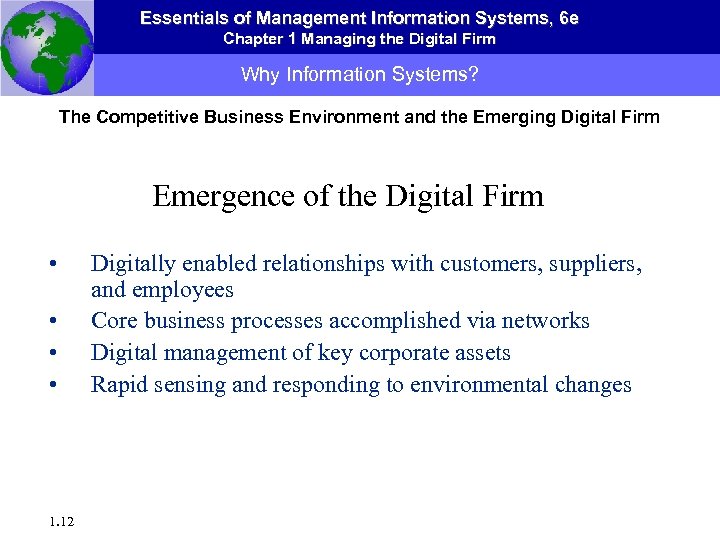 Essentials of Management Information Systems, 6 e Chapter 1 Managing the Digital Firm Why