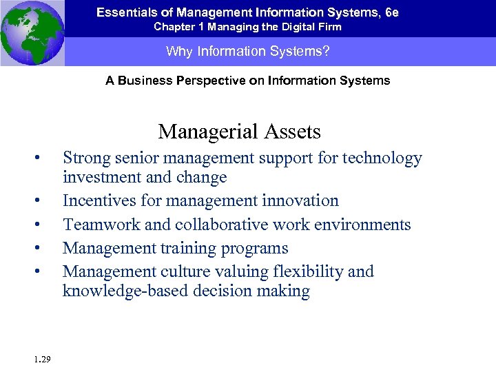 Essentials of Management Information Systems, 6 e Chapter 1 Managing the Digital Firm Why
