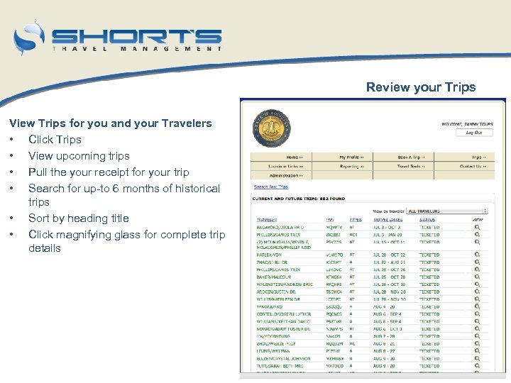 Review your Trips View Trips for you and your Travelers • Click Trips •
