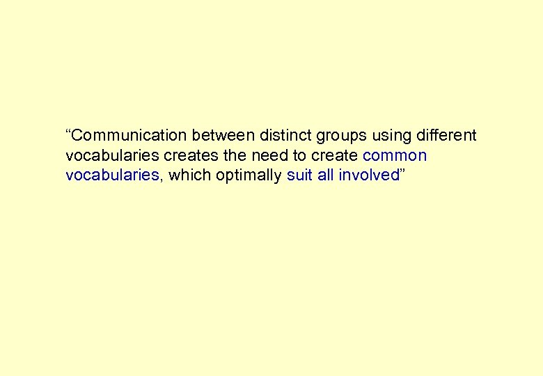 “Communication between distinct groups using different vocabularies creates the need to create common vocabularies,