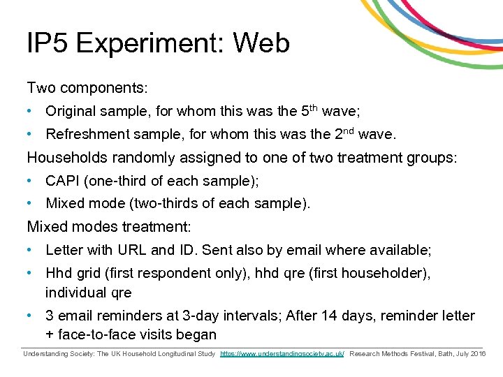 IP 5 Experiment: Web Two components: • Original sample, for whom this was the