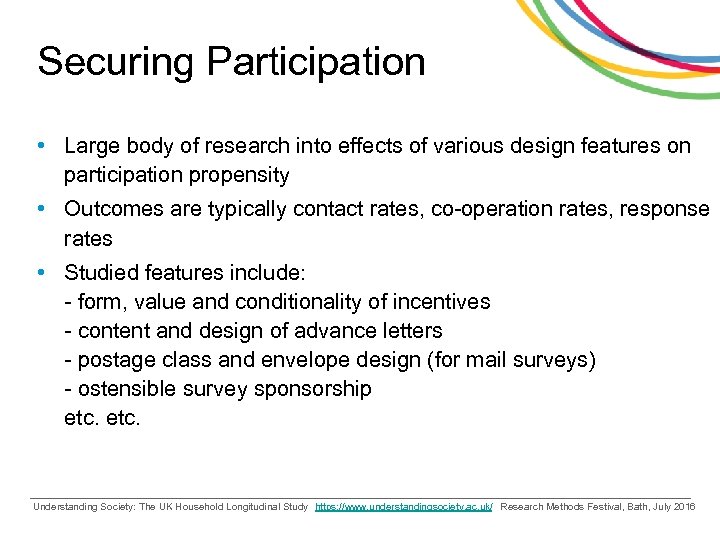 Securing Participation • Large body of research into effects of various design features on