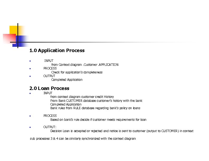 1. 0 Application Process n n n INPUT from Context diagram. Customer. APPLICATION PROCESS