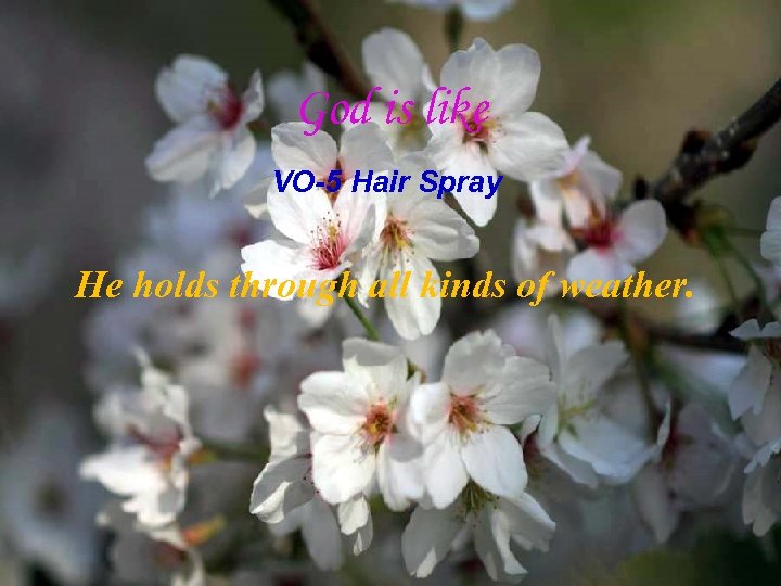 God is like VO-5 Hair Spray He holds through all kinds of weather. 