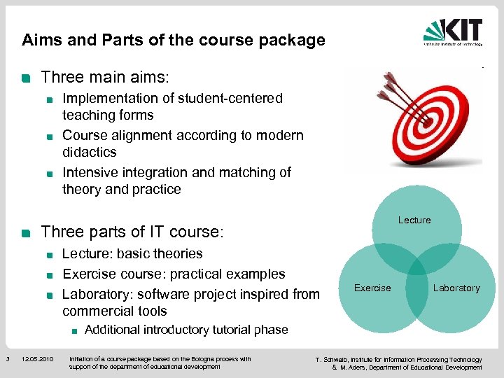Aims and Parts of the course package Three main aims: Implementation of student-centered teaching