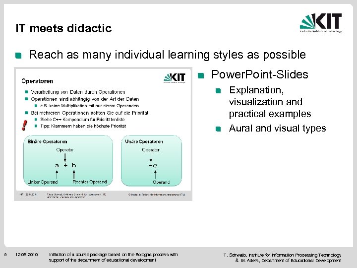 IT meets didactic Reach as many individual learning styles as possible Power. Point-Slides Explanation,
