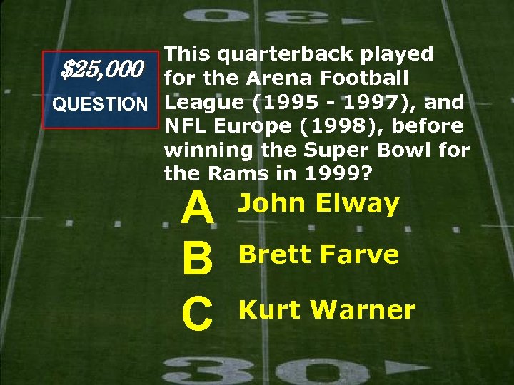 This quarterback played $25, 000 for the Arena Football QUESTION League (1995 - 1997),