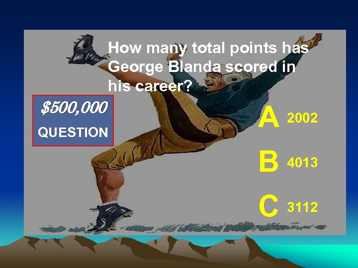 How many total points has George Blanda scored in his career? $500, 000 QUESTION