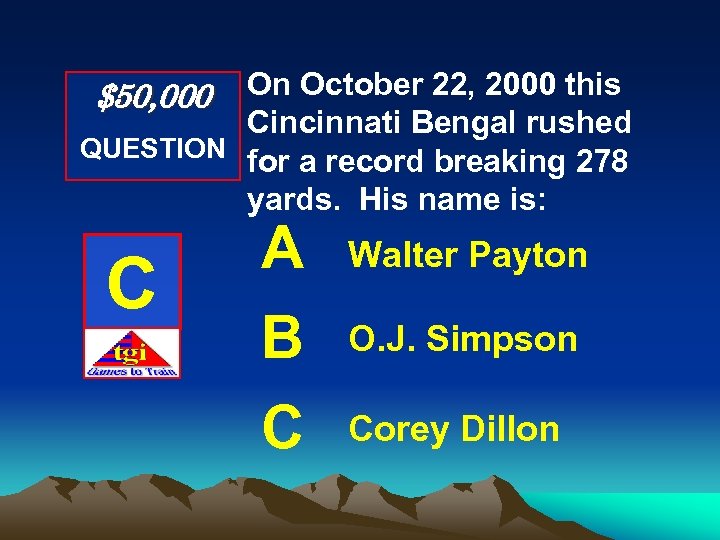 On October 22, 2000 this Cincinnati Bengal rushed QUESTION for a record breaking 278