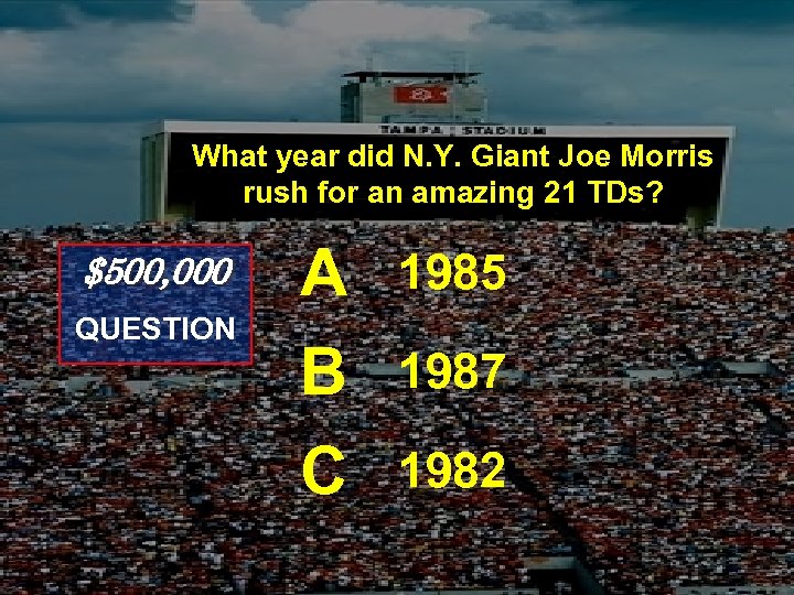 What year did N. Y. Giant Joe Morris rush for an amazing 21 TDs?