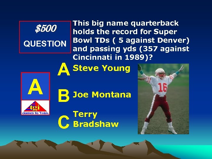 This big name quarterback $500 holds the record for Super QUESTION Bowl TDs (