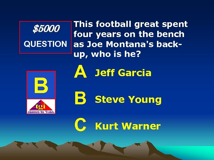 This football great spent $5000 four years on the bench QUESTION as Joe Montana's