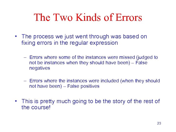 The Two Kinds of Errors • The process we just went through was based