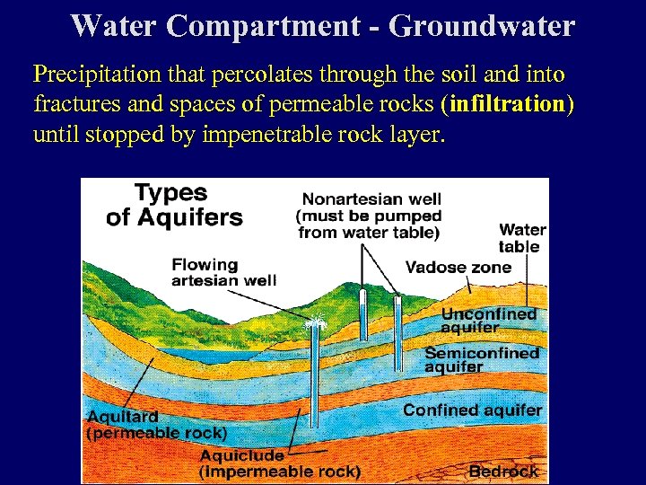 Water Compartment - Groundwater Precipitation that percolates through the soil and into fractures and
