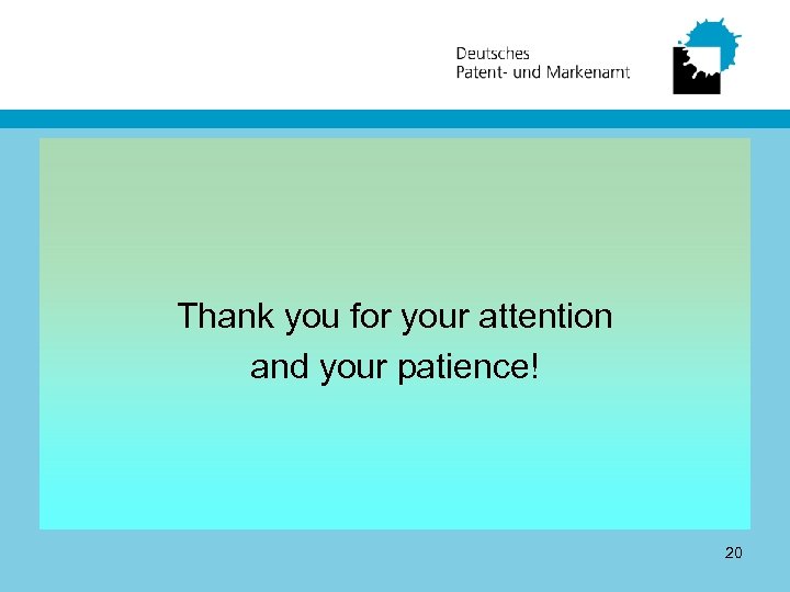 Thank you for your attention and your patience! 20 