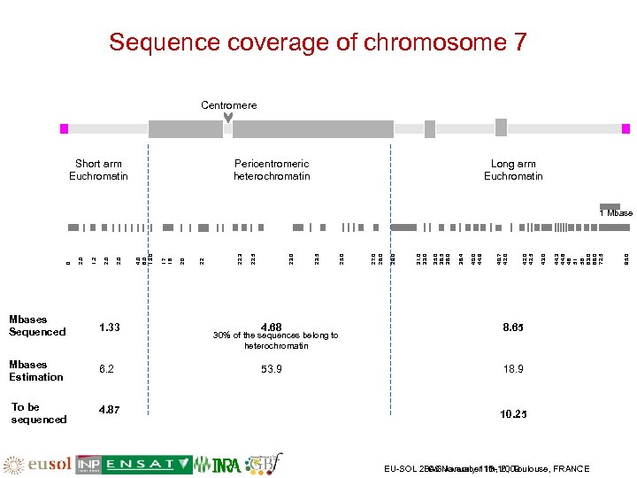 Sequence coverage of chromosome 7 Centromere Short arm Euchromatin Pericentromeric heterochromatin Long arm Euchromatin