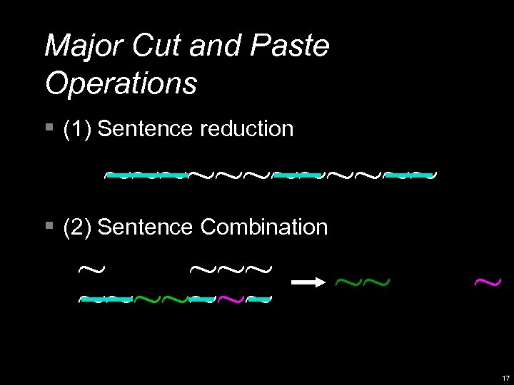 Major Cut and Paste Operations § (1) Sentence reduction ~~~~~~ § (2) Sentence Combination