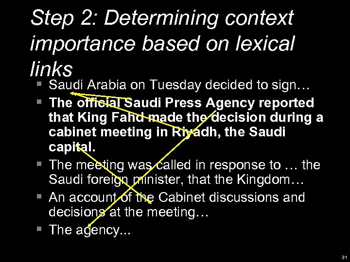 Step 2: Determining context importance based on lexical links § Saudi Arabia on Tuesday