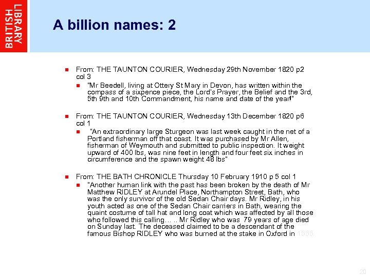 A billion names: 2 n From: THE TAUNTON COURIER, Wednesday 29 th November 1820