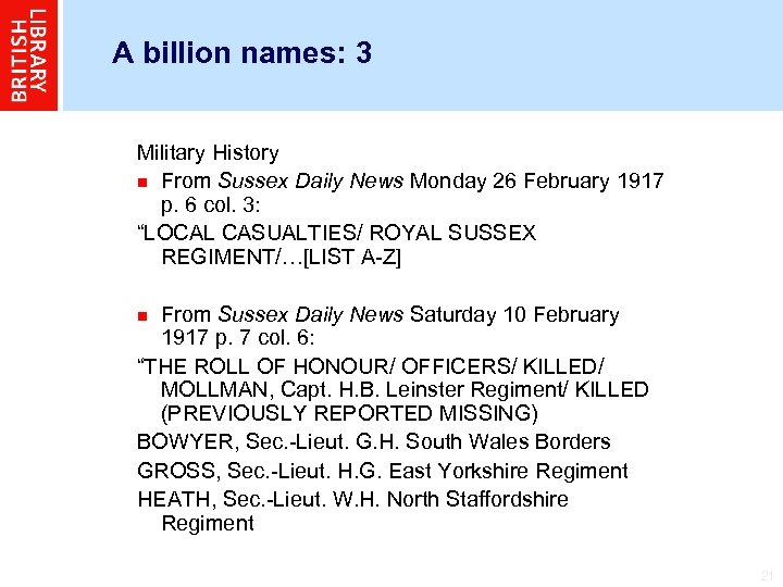 A billion names: 3 Military History n From Sussex Daily News Monday 26 February