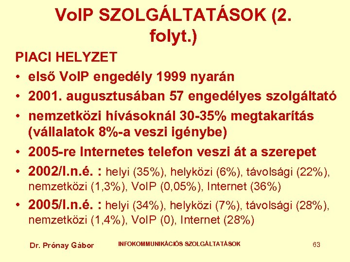 Vo. IP SZOLGÁLTATÁSOK (2. folyt. ) PIACI HELYZET • első Vo. IP engedély 1999