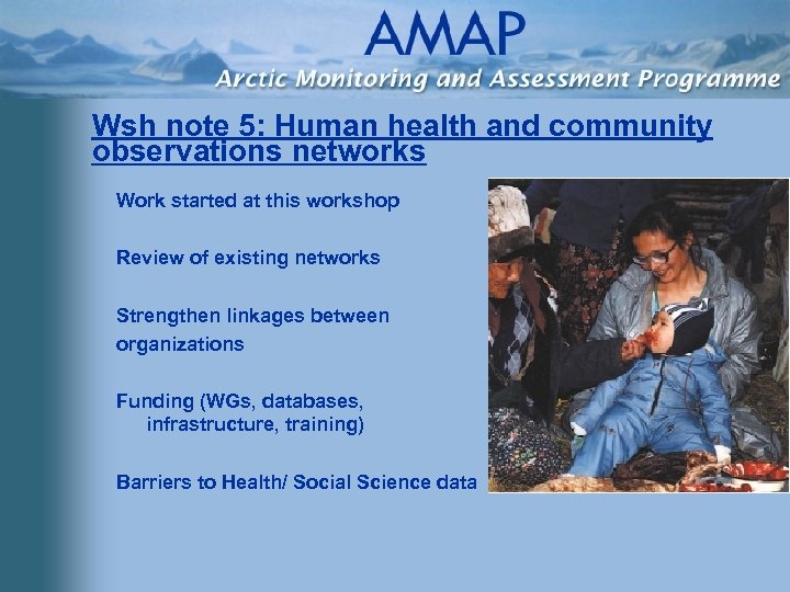 Wsh note 5: Human health and community observations networks Work started at this workshop