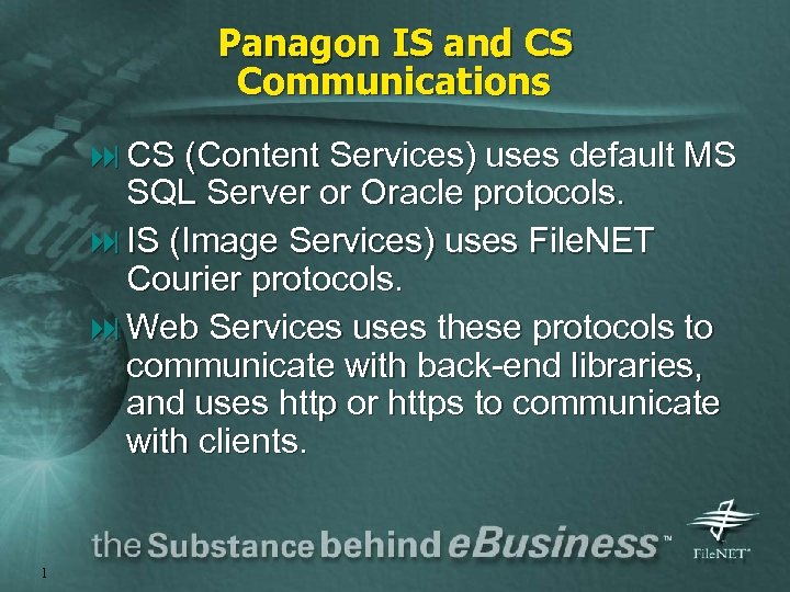 Panagon IS and CS Communications : CS (Content Services) uses default MS SQL Server