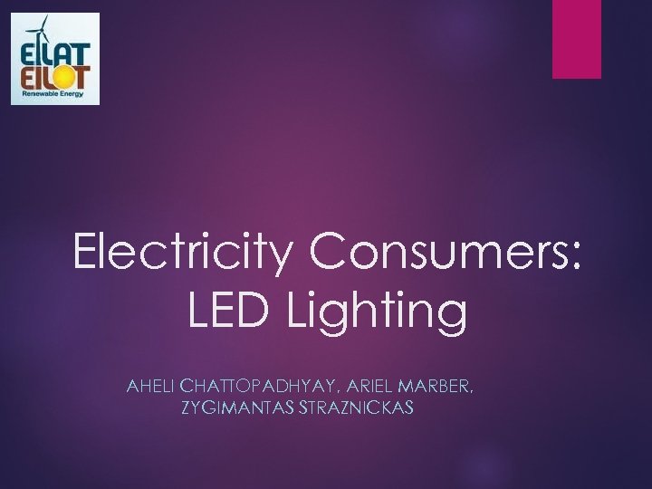 Electricity Consumers: LED Lighting AHELI CHATTOPADHYAY, ARIEL MARBER, ZYGIMANTAS STRAZNICKAS 