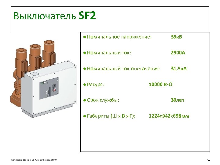 Выключатель SF 2 ● Номинальное напряжение: 35 к. В ● Номинальный ток: 2500 А