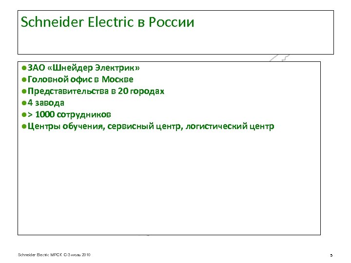 Schneider Electric в России ● ЗАО «Шнейдер Электрик» ● Головной офис в Москве ●