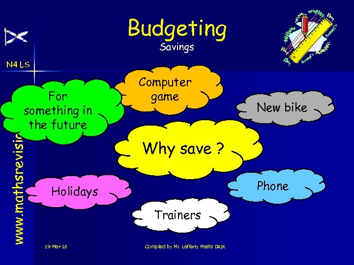 Budgeting Savings N 4 LS www. mathsrevision. com For something in the future Computer