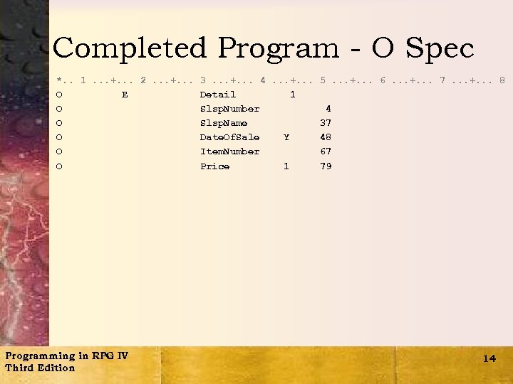 Completed Program - O Spec *. . 1. . . +. . . 2.