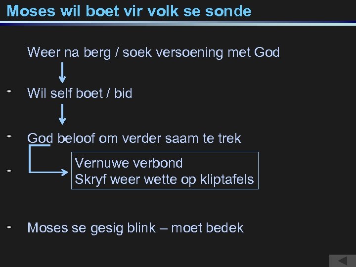 Moses wil boet vir volk se sonde Weer na berg / soek versoening met