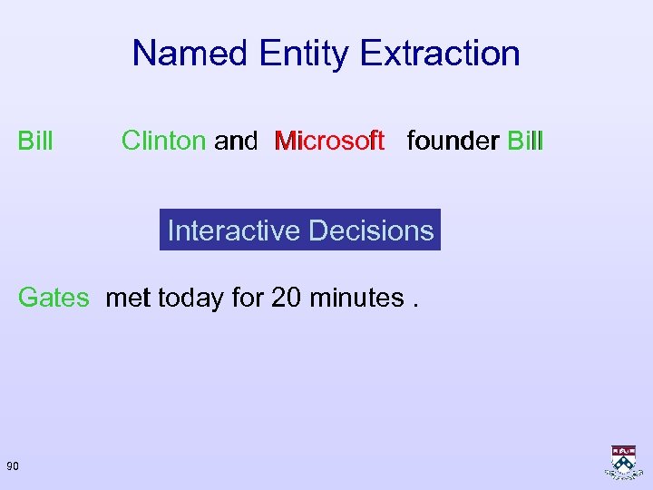 Named Entity Extraction Bill Clinton and Microsoft founder Bill Interactive Decisions Gates met today