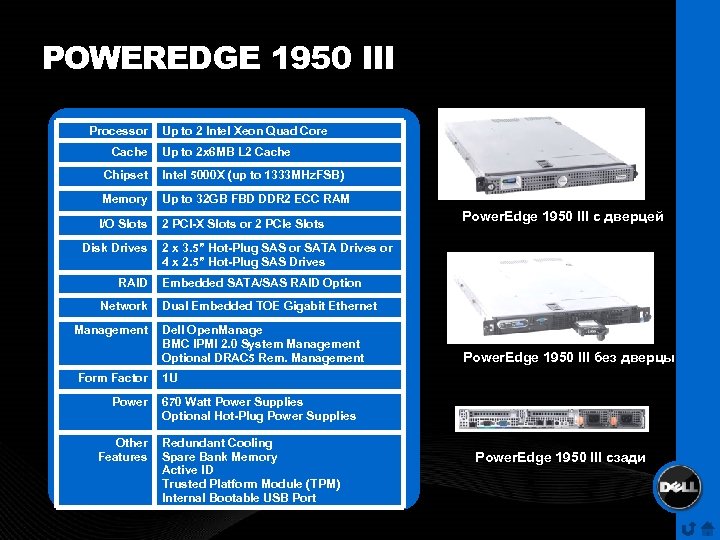 POWEREDGE 1950 III Processor Cache Up to 2 Intel Xeon Quad Core Up to